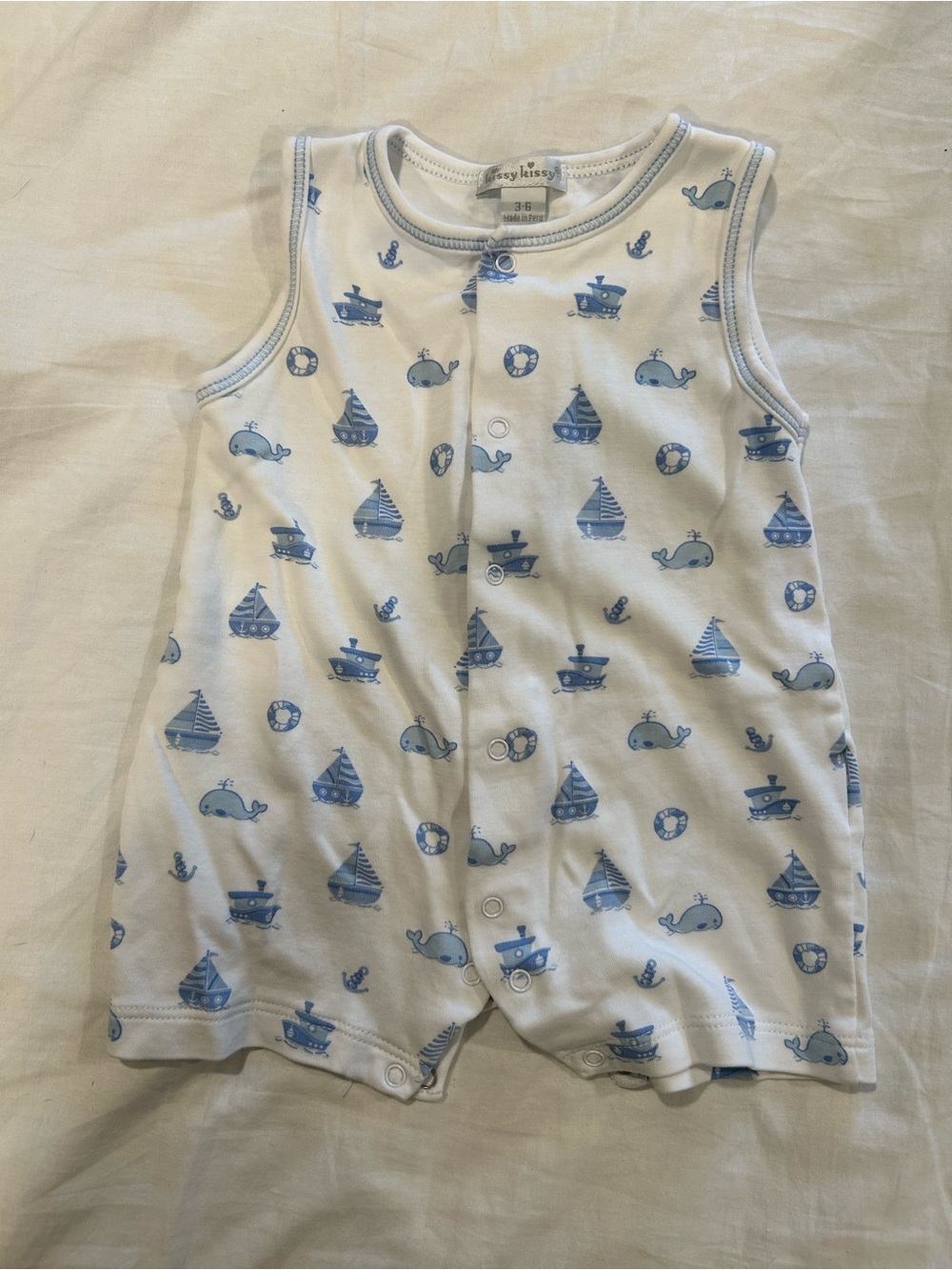 Sleeveless Blue Whale & Boat Baby Romper